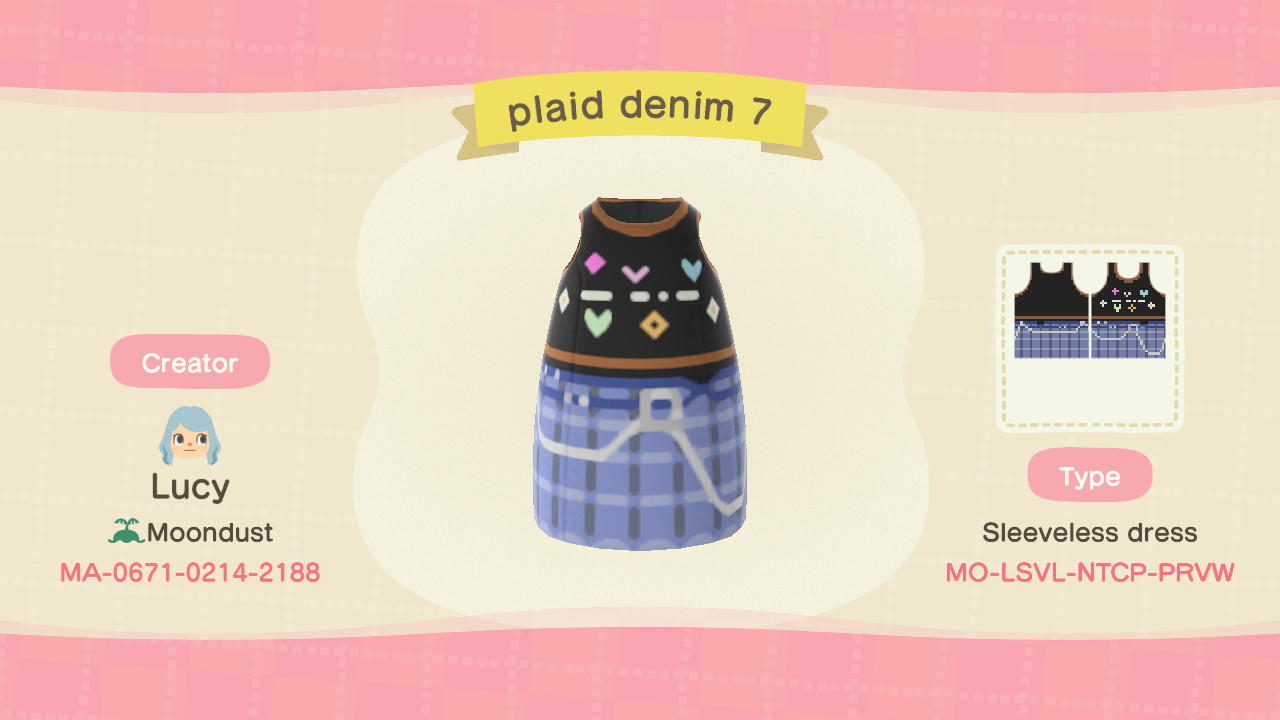 Animal Crossing Design Code: MO-LSVL-NTCP-PRVW plaid denim 7