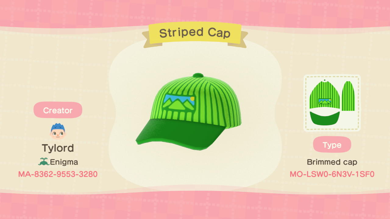 Animal Crossing Design Code: MO-LSW0-6N3V-1SF0 Striped Cap