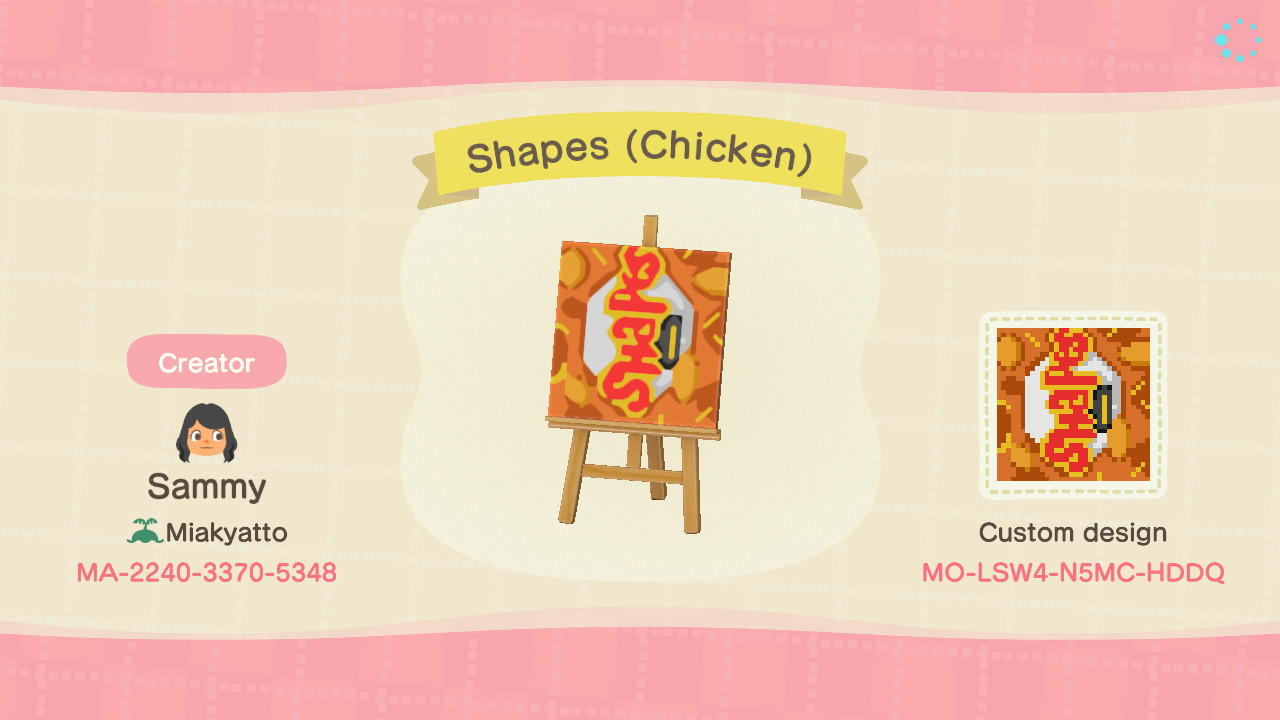 Animal Crossing Design Code: MO-LSW4-N5MC-HDDQ Shapes (Chicken)