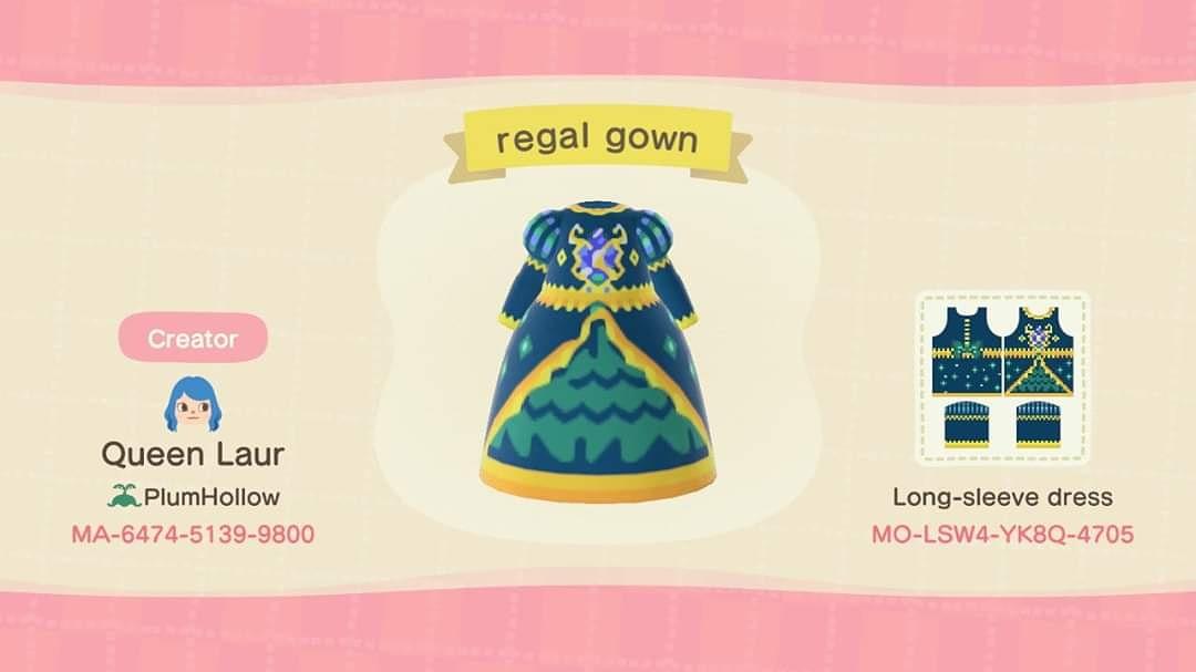 Animal Crossing Design Code: MO-LSW4-YK8Q-4705 Regal Gown
