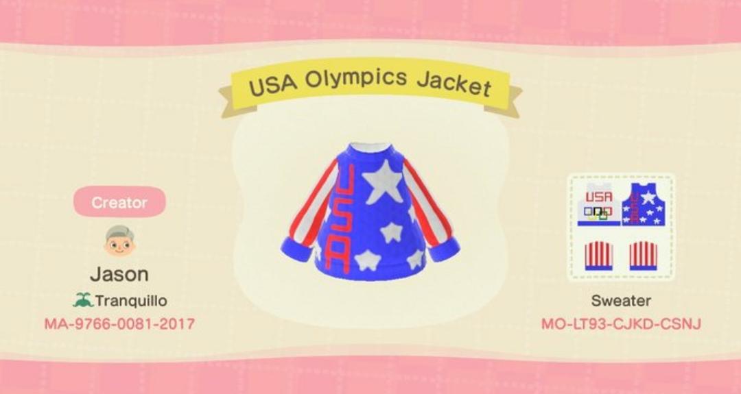 Animal Crossing Design Code: MO-LT93-CJKD-CSNJ USA Olympic Jacket