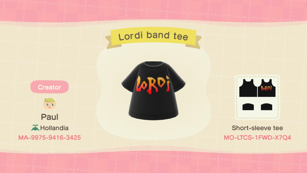 Animal Crossing Design Code: MO-LTCS-1FWD-X7Q4 Lordi band t-shirt