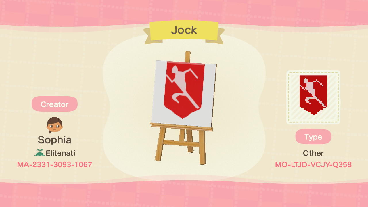 Animal Crossing Design Code: MO-LTJD-VCJY-Q358 Jock