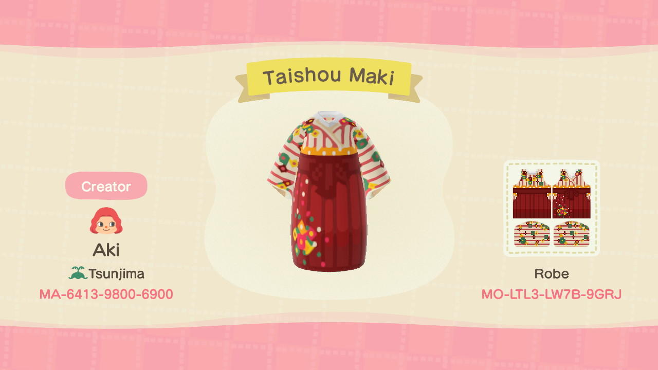 Animal Crossing Design Code: MO-LTL3-LW7B-9GRJ Taisho Hakama Maki