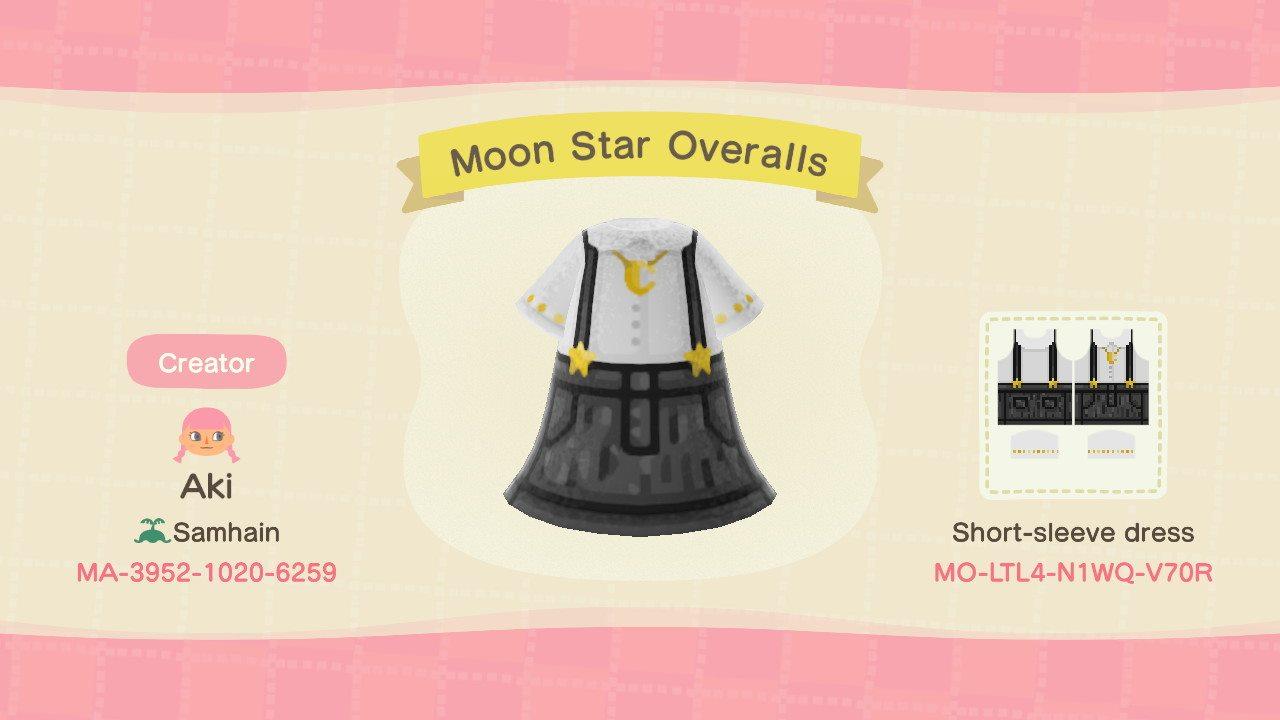 Animal Crossing Design Code: MO-LTL4-N1WQ-V70R Moon Star Overalls