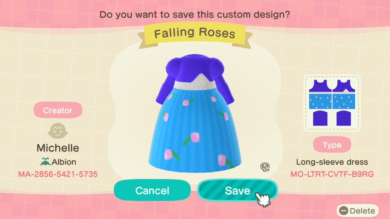 Animal Crossing Design Code: MO-LTRT-CVTF-B9RG Falling Roses