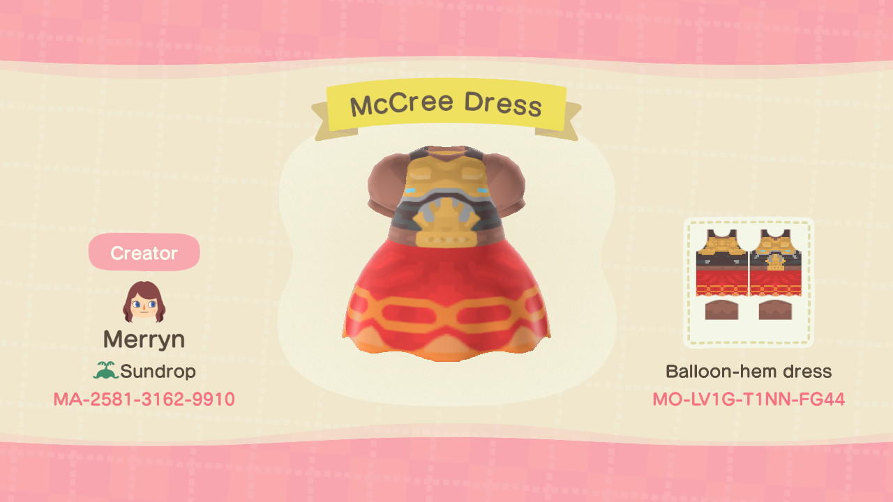 Animal Crossing Design Code: MO-LV1G-T1NN-FG44 McCree Dress