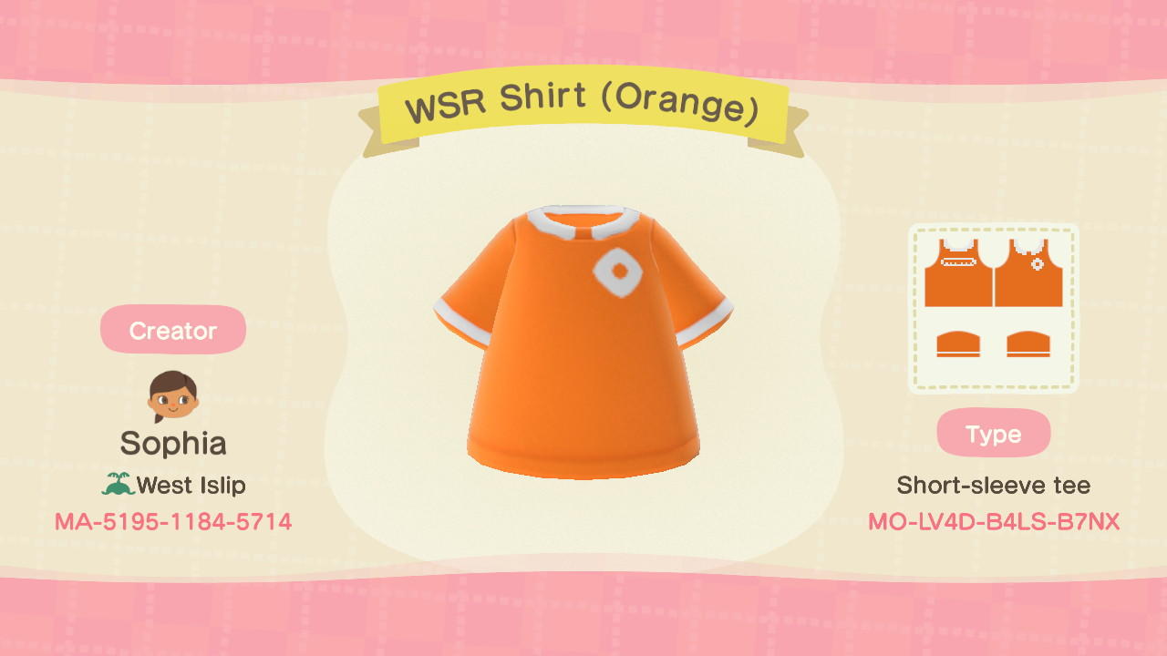 Animal Crossing Design Code: MO-LV4D-B4LS-B7NX WSR Shirt (Orange)