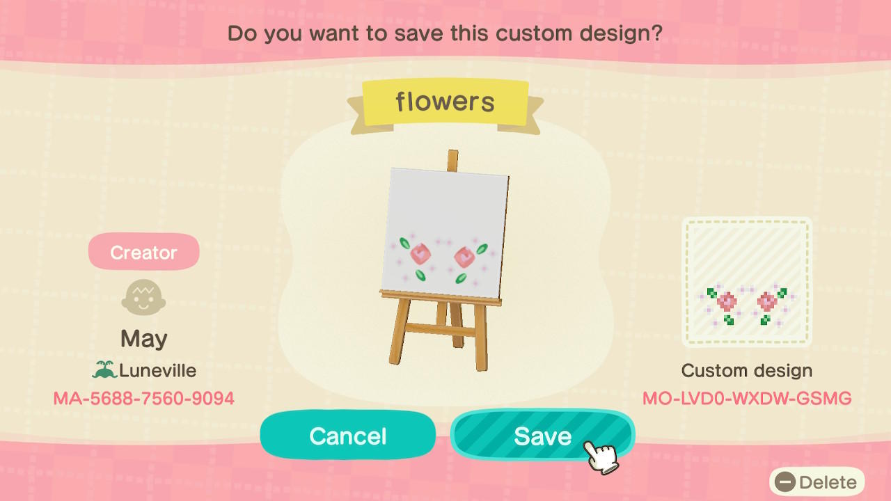 Animal Crossing Design Code: MO-LVD0-WXDW-GSMG flowers