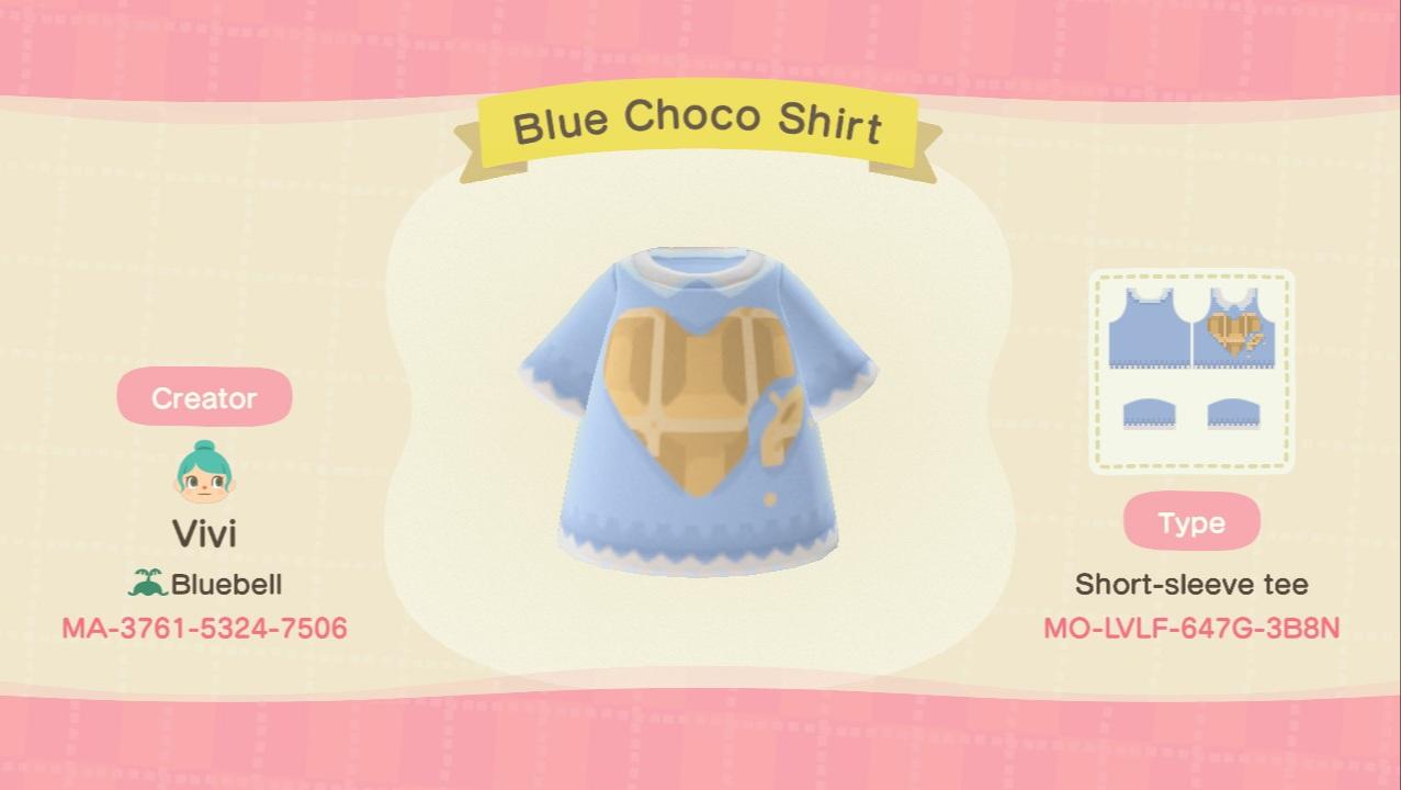 Animal Crossing Design Code: MO-LVLF-647G-3B8N Blue Choco Shirt