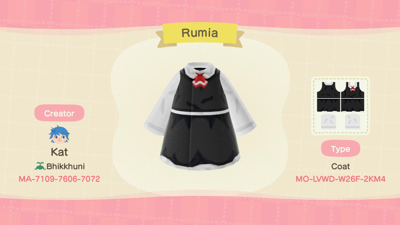 Animal Crossing Design Code: MO-LVWD-W26F-2KM4 Rumia (Touhou)