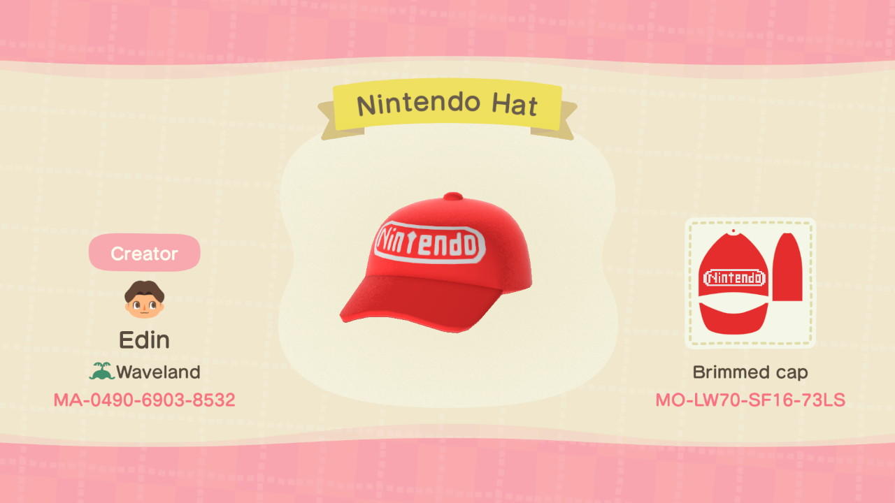 Animal Crossing Design Code: MO-LW70-SF16-73LS Nintendo Hat