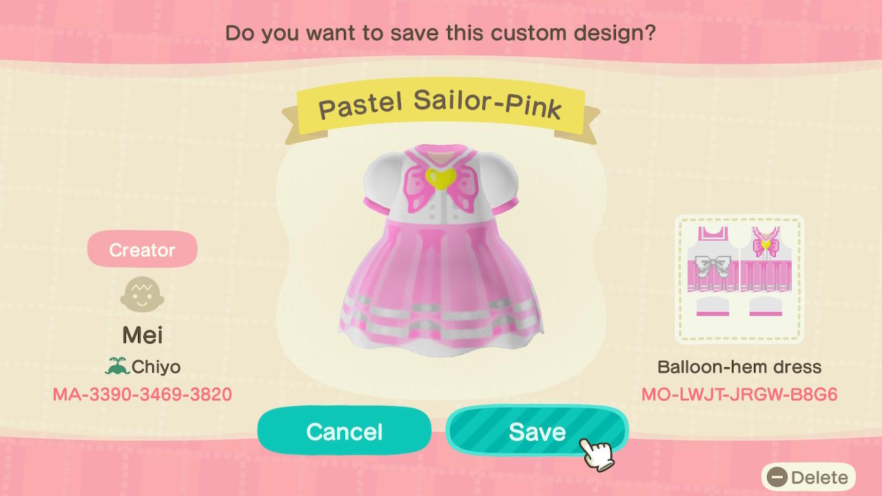 Animal Crossing Design Code: MO-LWJT-JRGW-B8G6 Pastel Sailor-Pink