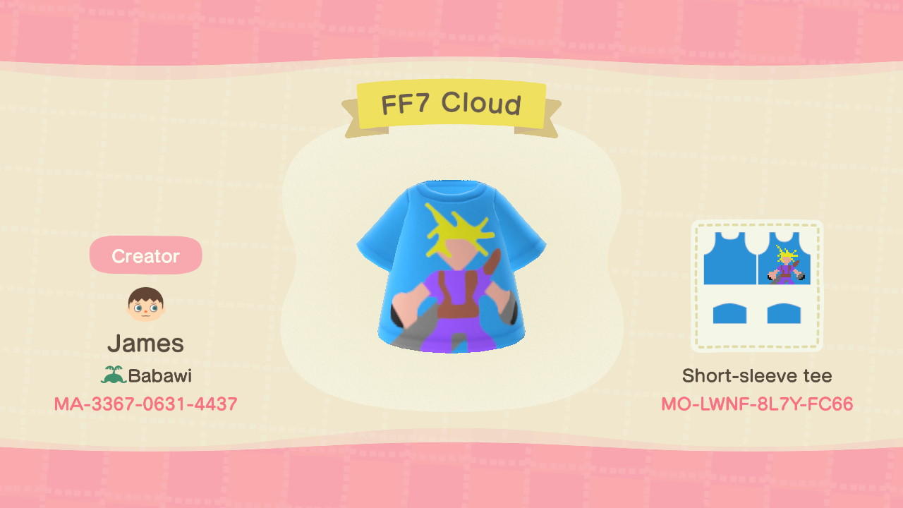 Animal Crossing Design Code: MO-LWNF-8L7Y-FC66 FF7 Cloud tee