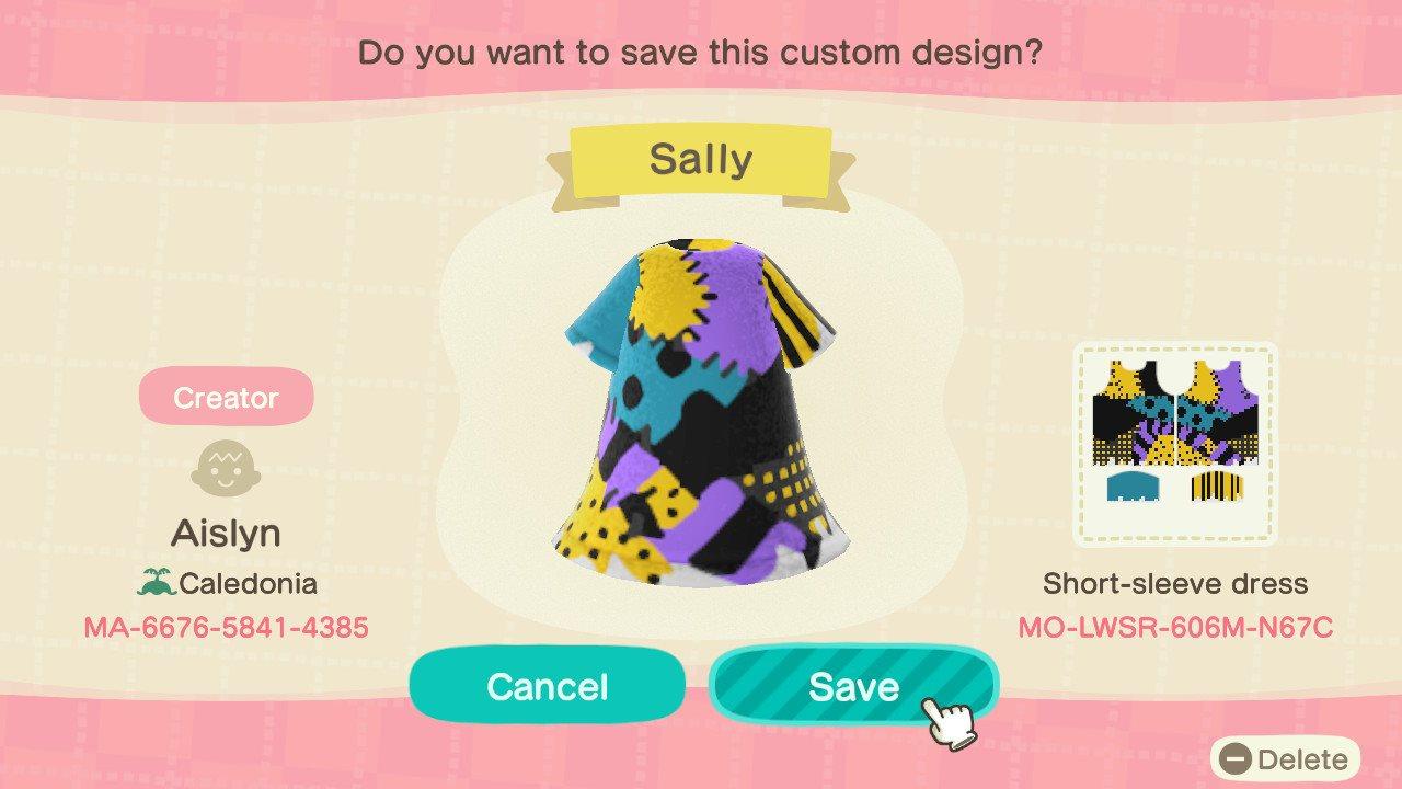 Animal Crossing Design Code: MO-LWSR-606M-N67C Sally TNBC Dress