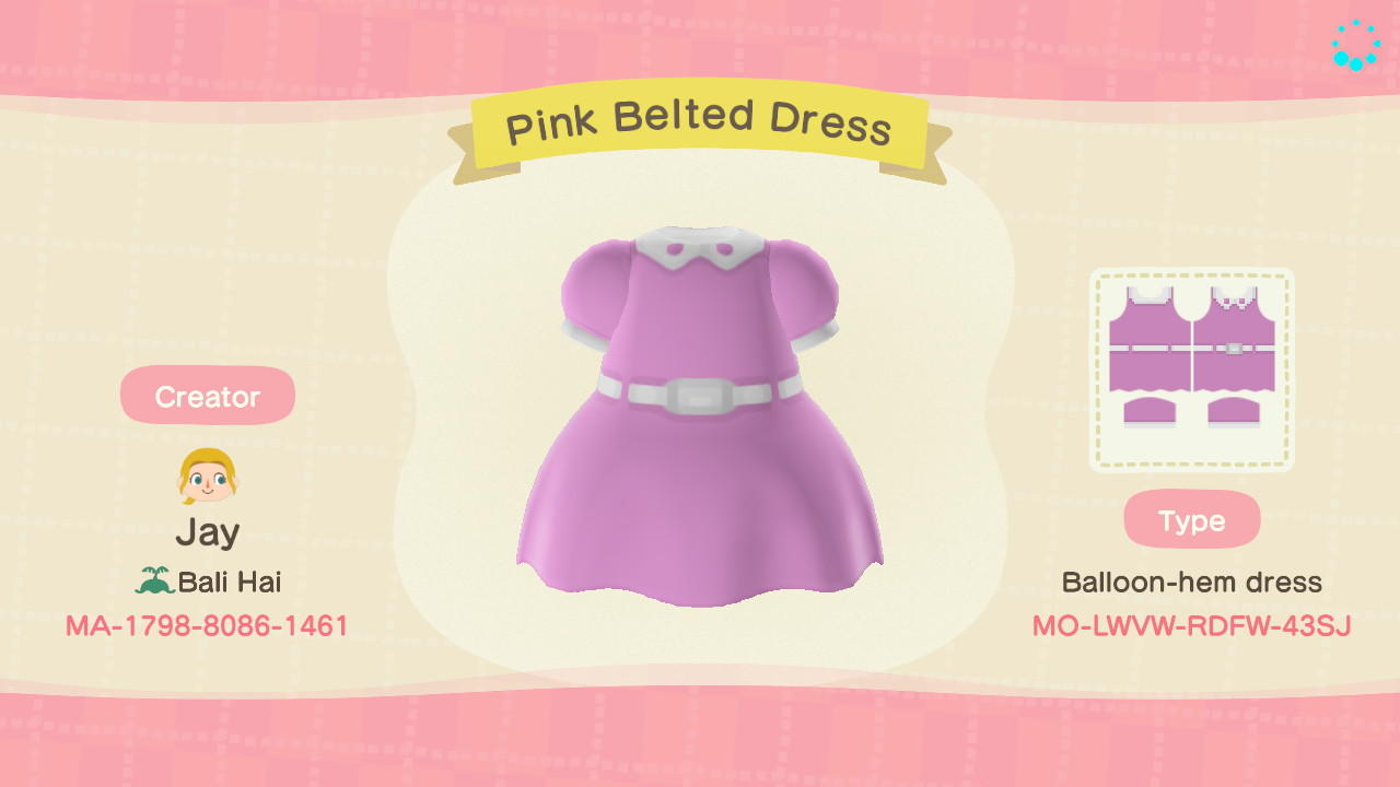 Animal Crossing Design Code: MO-LWVW-RDFW-43SJ Pink Belted Dress
