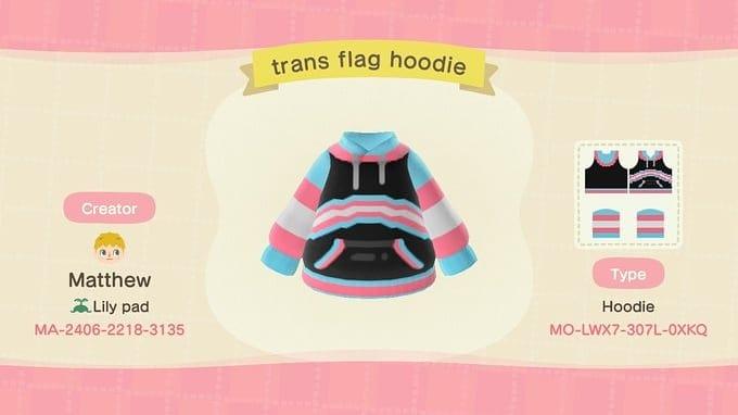 Animal Crossing Design Code: MO-LWX7-307L-0XKQ Trans hoodie