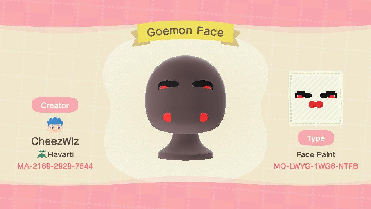 Animal Crossing Design Code: MO-LWYG-1WG6-NTFB Goemon Face