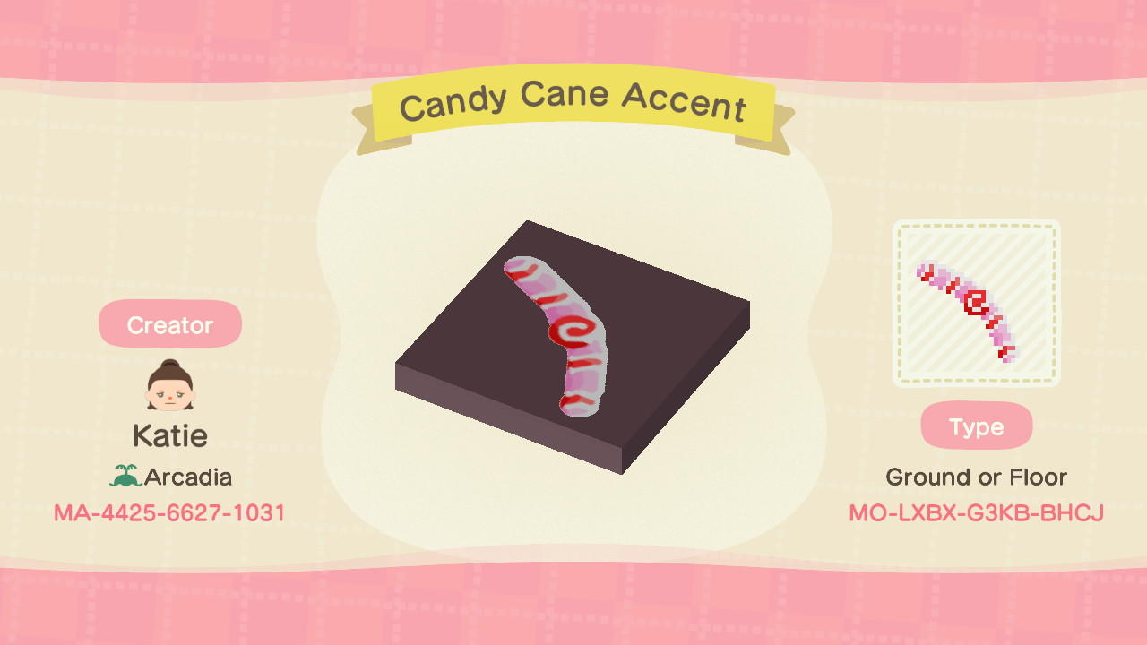 Animal Crossing Design Code: MO-LXBX-G3KB-BHCJ Candy Cane Accent