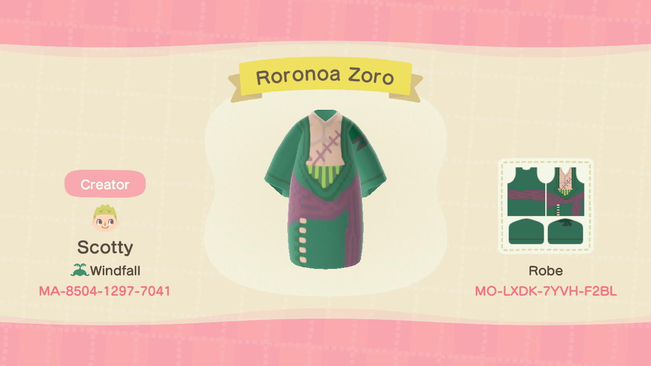 Animal Crossing Design Code: MO-LXDK-7YVH-F2BL Roronoa Zoro Rbe