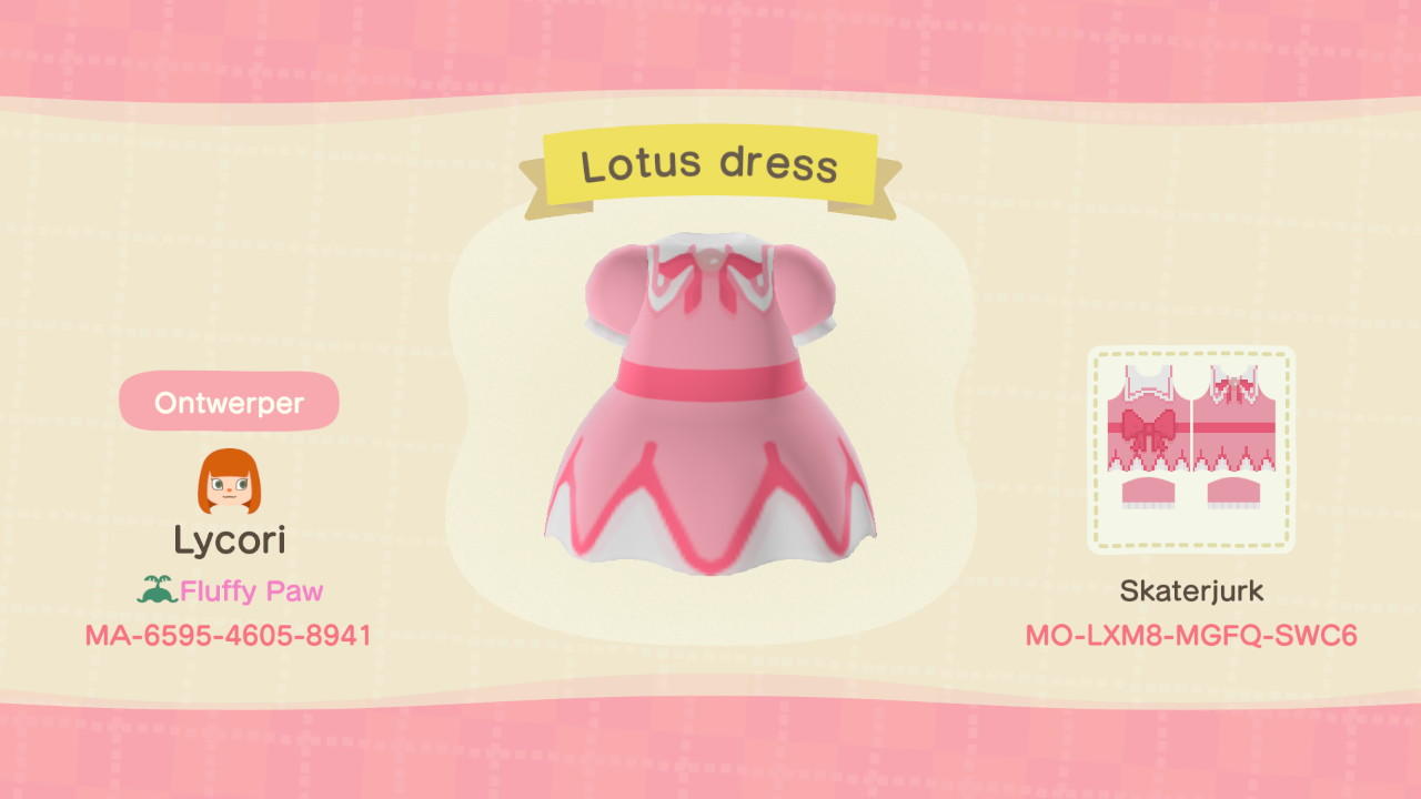 Animal Crossing Design Code: MO-LXM8-MGFQ-SWC6 Lotus dress