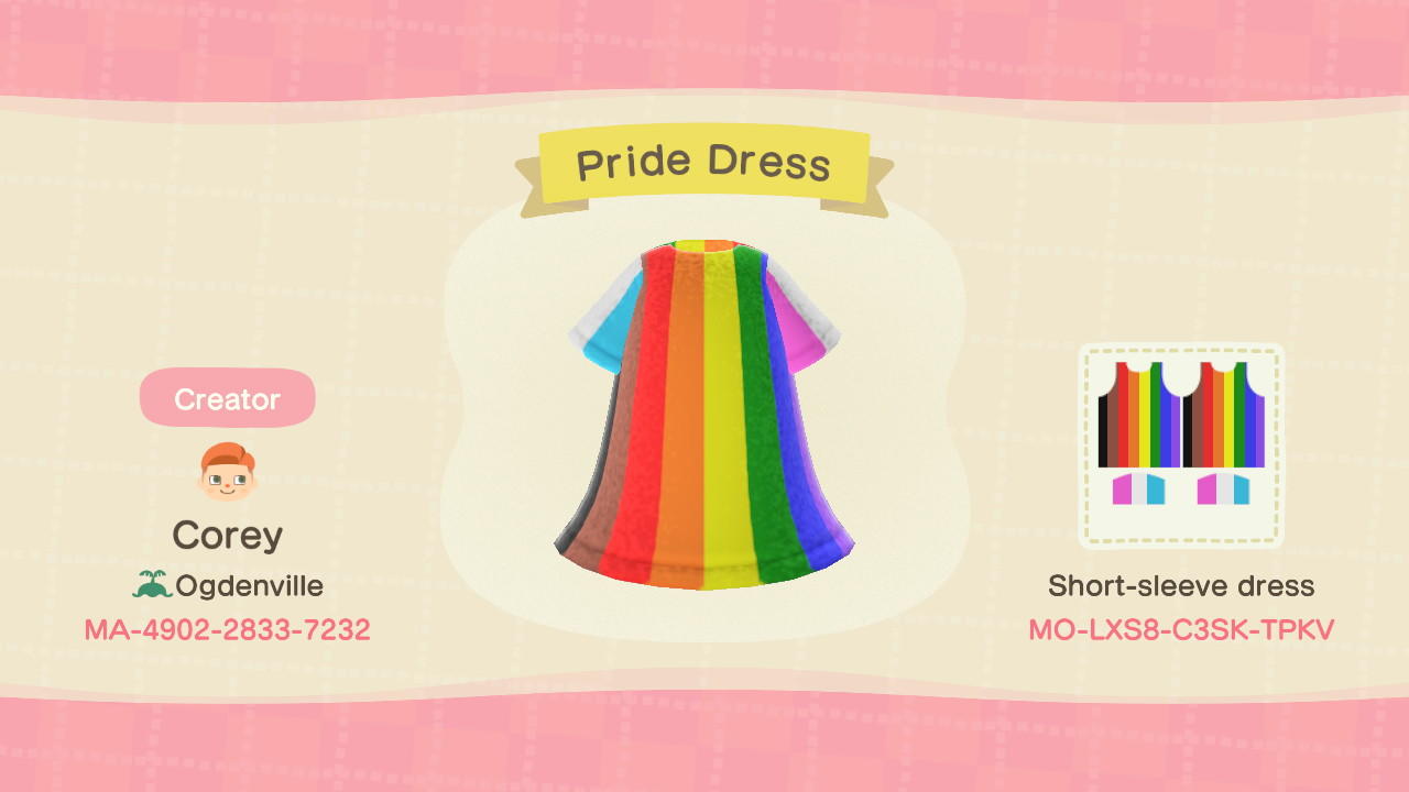 Animal Crossing Design Code: MO-LXS8-C3SK-TPKV Pride Dress