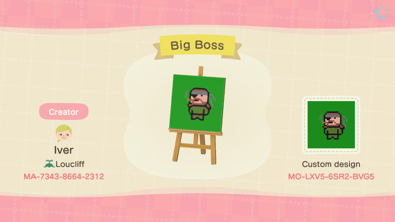 Animal Crossing Design Code: MO-LXV5-6SR2-BVG5 Big Boss
