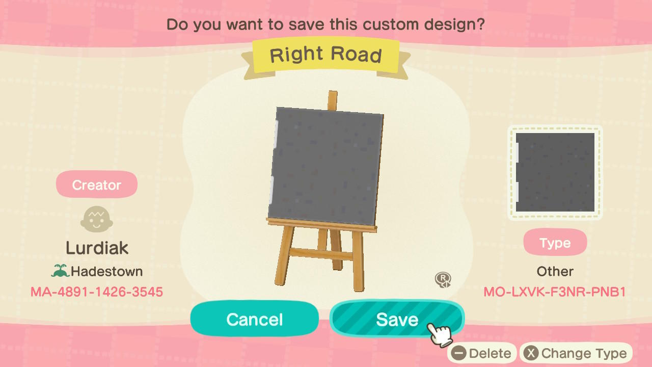 Animal Crossing Design Code: MO-LXVK-F3NR-PNB1 Right Road
