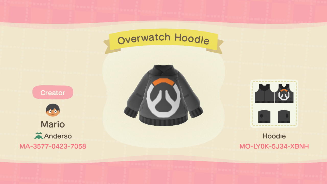 Animal Crossing Design Code: MO-LY0K-5J34-XBNH Overwatch Hoodie