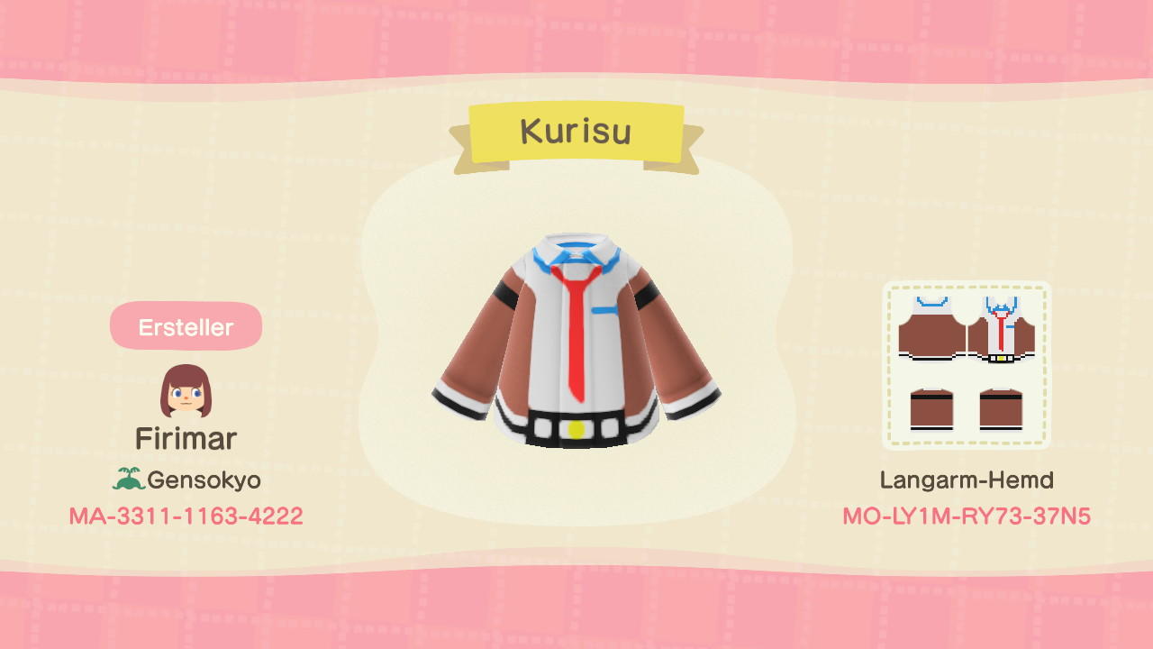 Animal Crossing Design Code: MO-LY1M-RY73-37N5 Kurisu