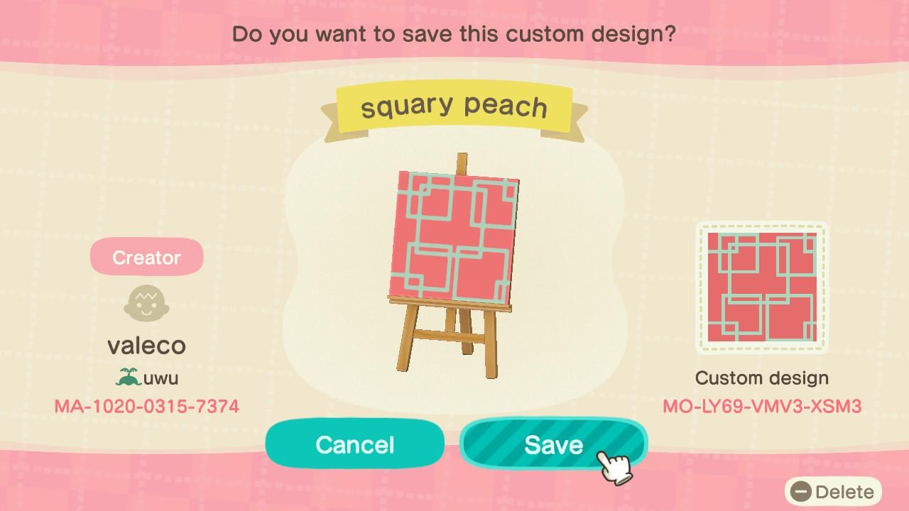 Animal Crossing Design Code: MO-LY69-VMV3-XSM3 Squary peach