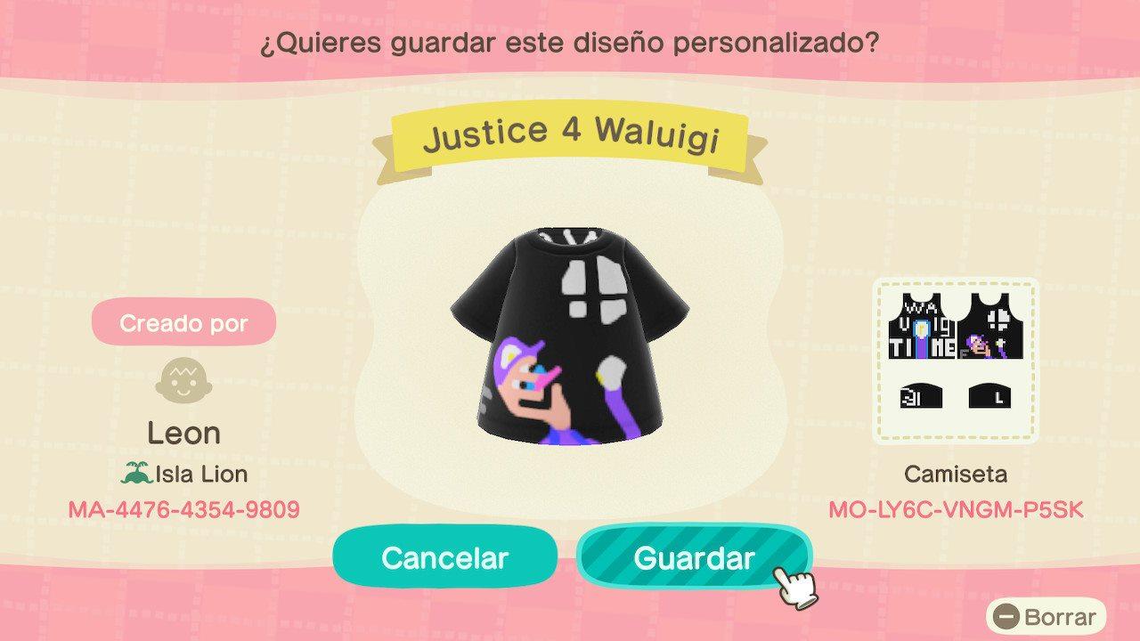 Animal Crossing Design Code: MO-LY6C-VNGM-P5SK Justice 4 Waluigi