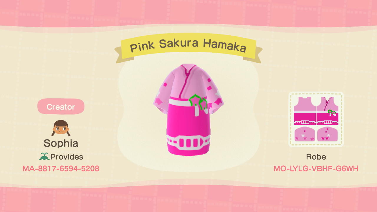 Animal Crossing Design Code: MO-LYLG-VBHF-G6WH Pink Sakura Hakama