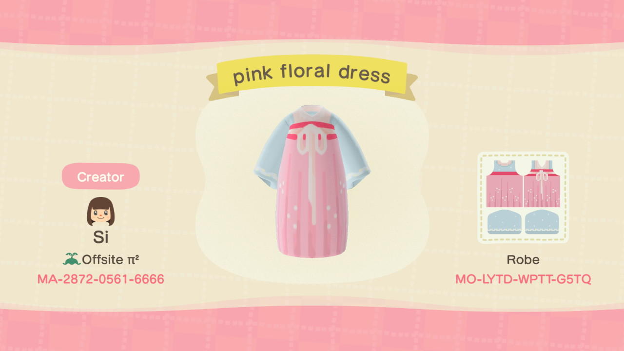 Animal Crossing Design Code: MO-LYTD-WPTT-G5TQ pink floral dress