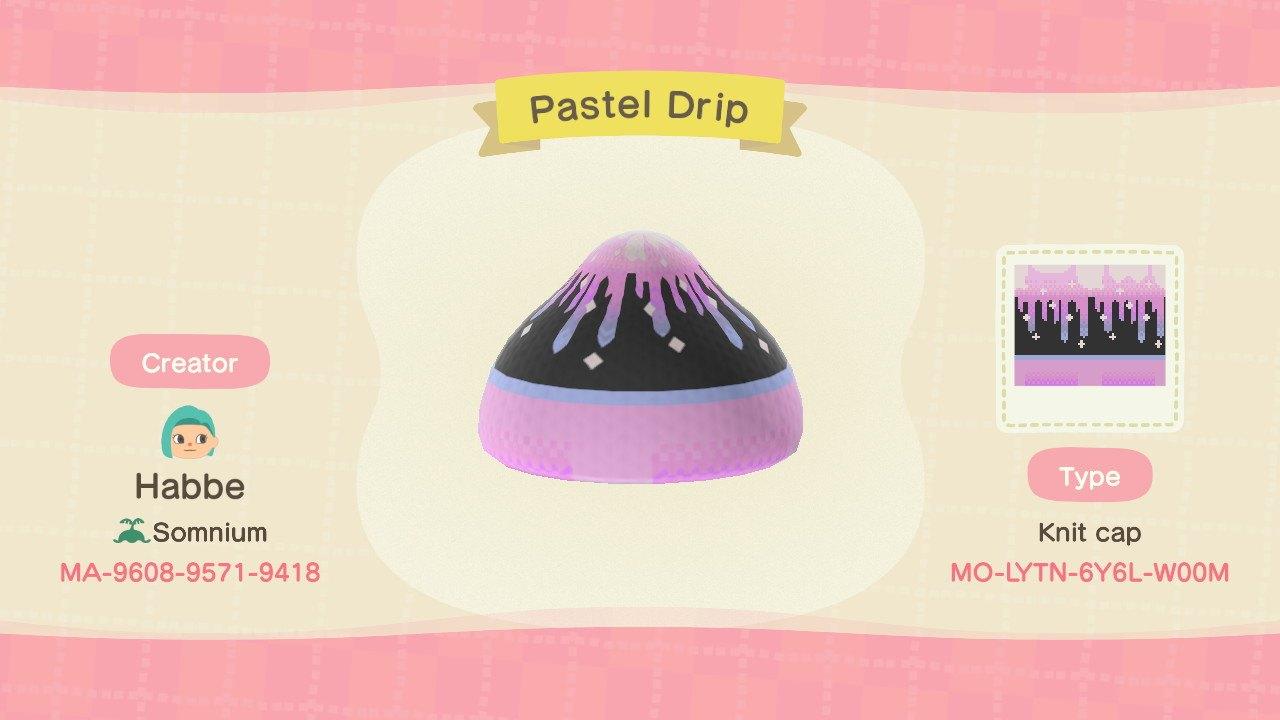 Animal Crossing Design Code: MO-LYTN-6Y6L-W00M Pastel Drip cap