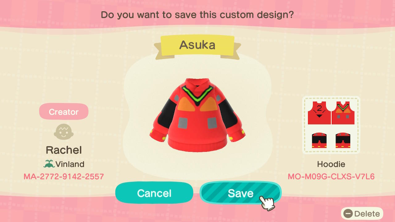 Animal Crossing Design Code: MO-M09G-CLXS-V7L6 Asuka