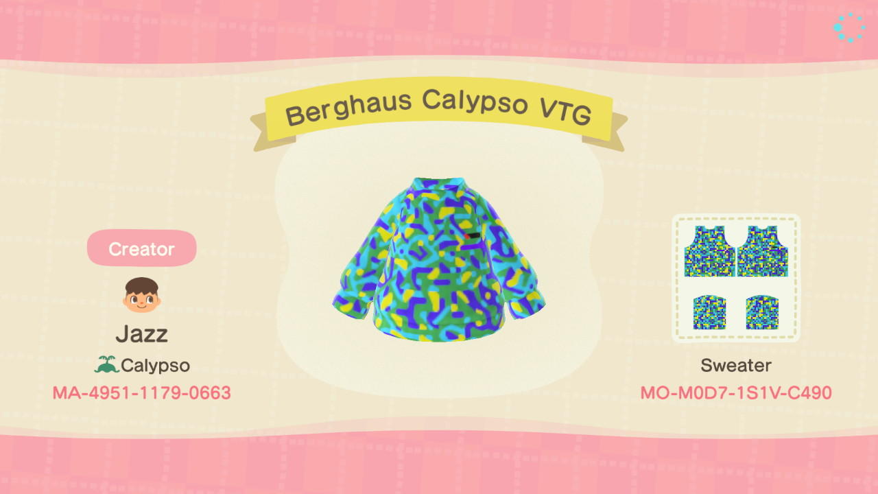 Animal Crossing Design Code: MO-M0D7-1S1V-C490 Berghaus Calypso VTG