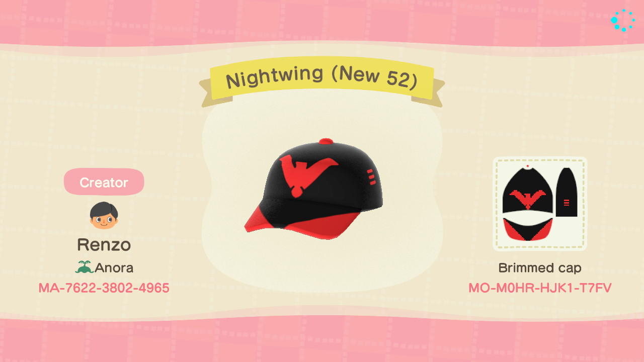Animal Crossing Design Code: MO-M0HR-HJK1-T7FV Nightwing (New 52)