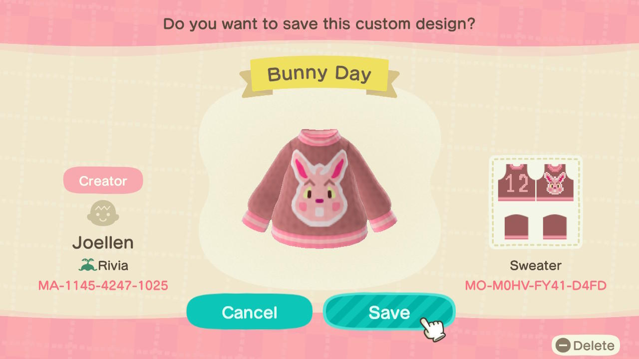 Animal Crossing Design Code: MO-M0HV-FY41-D4FD Bunny Day