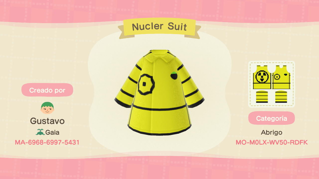 Animal Crossing Design Code: MO-M0LX-WV50-RDFK Nuclear Suit