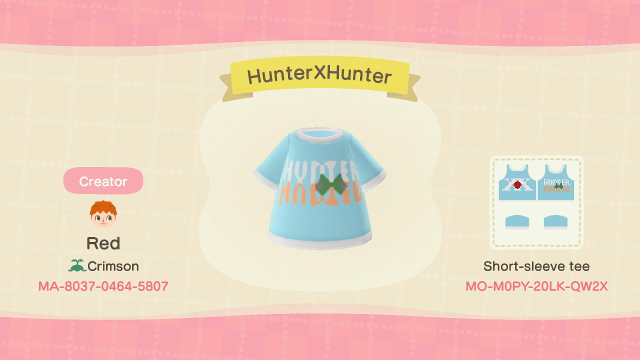Animal Crossing Design Code: MO-M0PY-20LK-QW2X HunterXHunter Tee