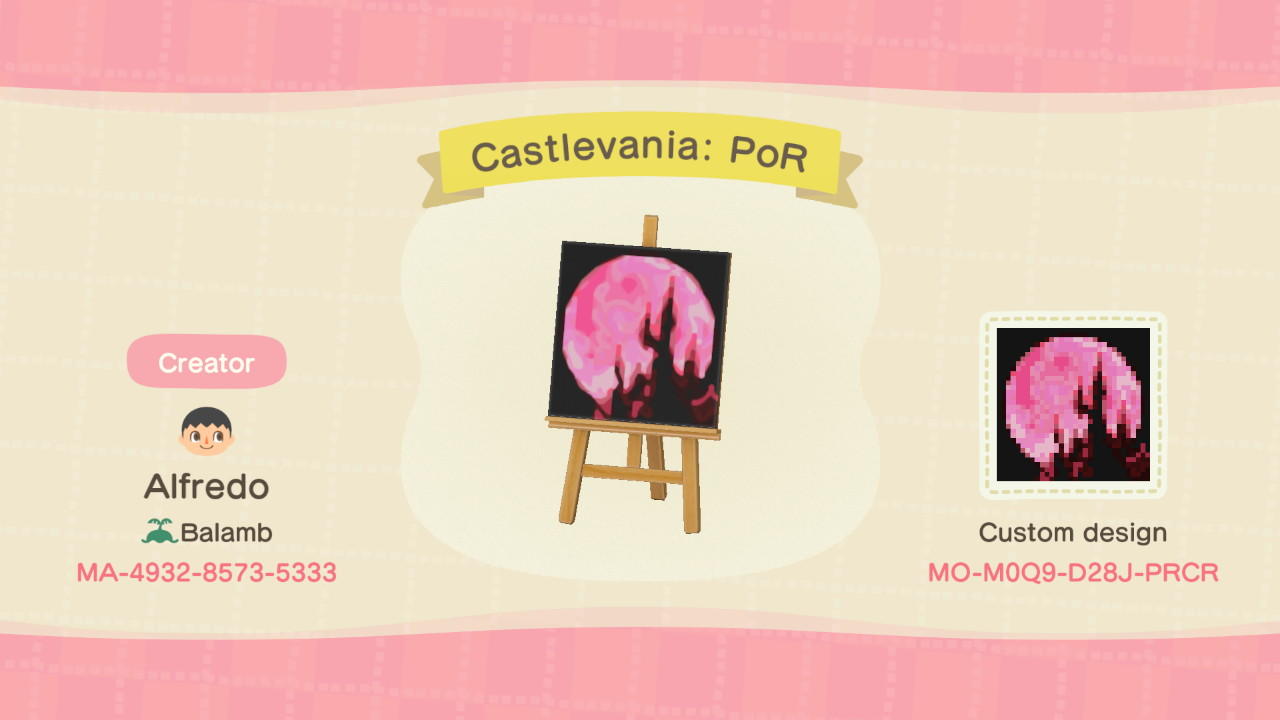 Animal Crossing Design Code: MO-M0Q9-D28J-PRCR Castlevania: PoR