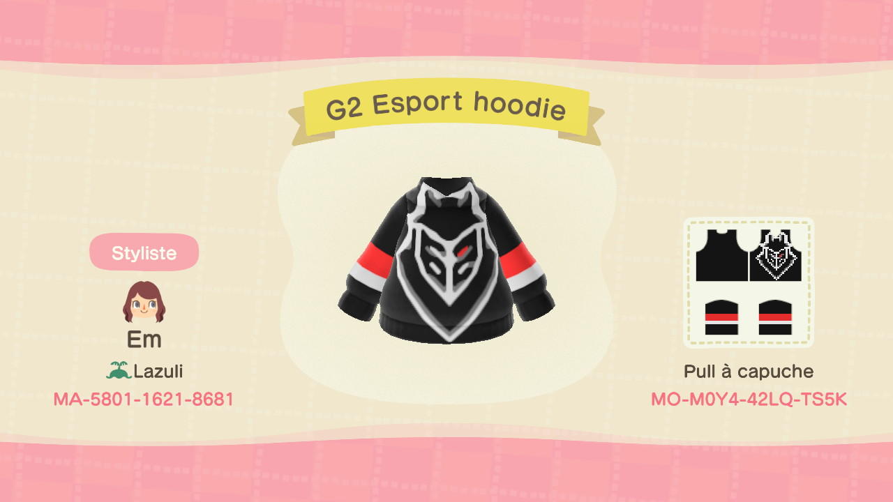 Animal Crossing Design Code: MO-M0Y4-42LQ-TS5K G2 Esport Hoodie