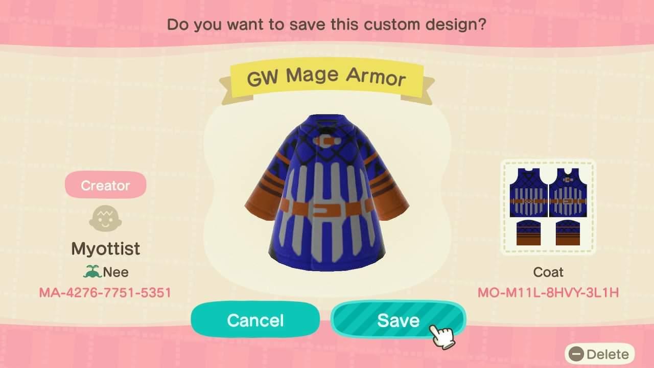 Animal Crossing Design Code: MO-M11L-8HVY-3L1H Grey Warden Mage Arm