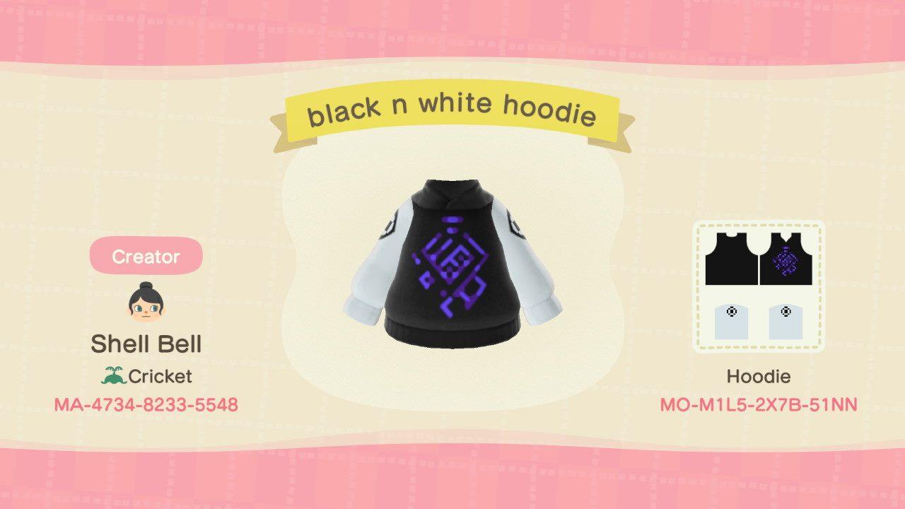 Animal Crossing Design Code: MO-M1L5-2X7B-51NN black n white hoodie