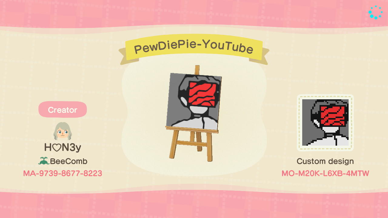 Animal Crossing Design Code: MO-M20K-L6XB-4MTW PewDiePie YouTube