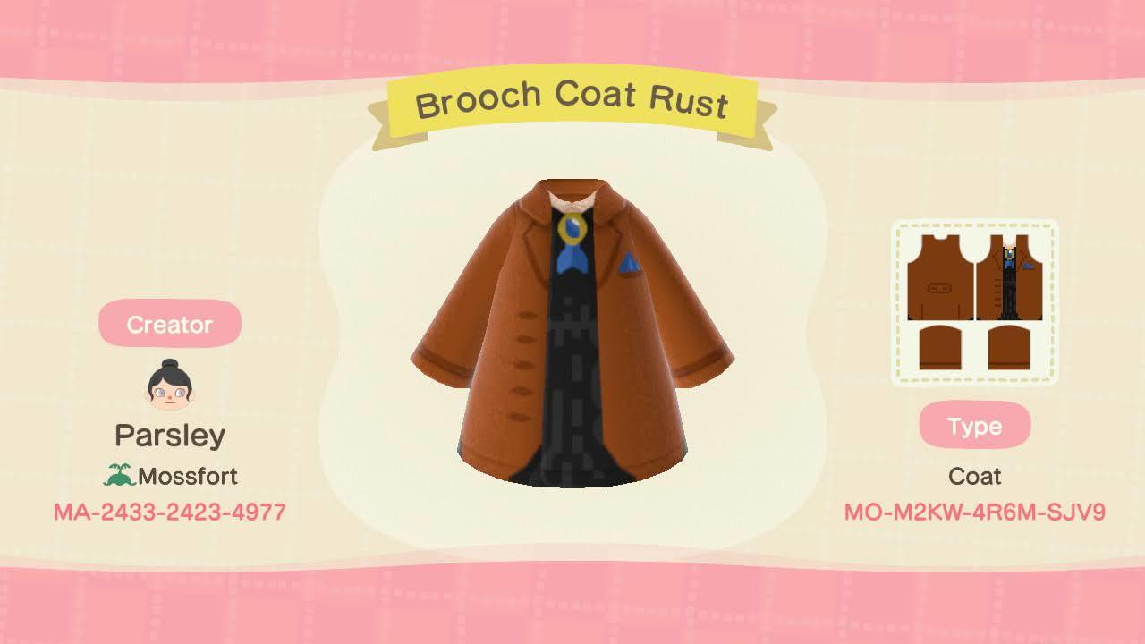 Animal Crossing Design Code: MO-M2KW-4R6M-SJV9 Brooch Coat Rust