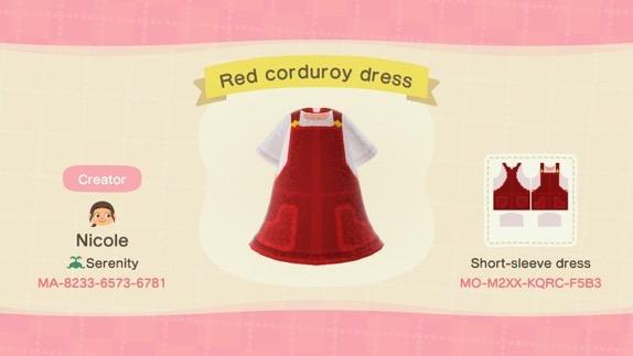 Animal Crossing Design Code: MO-M2XX-KQRC-F5B3 Red Corduroy Dress