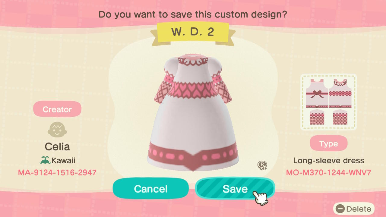 Animal Crossing Design Code: MO-M370-1244-WNV7 Wedding Dress