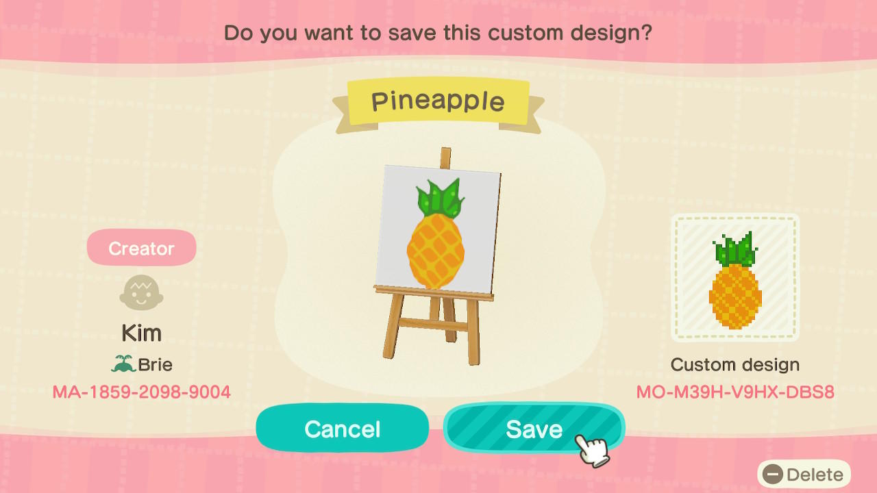 Animal Crossing Design Code: MO-M39H-V9HX-DBS8 Pineapple